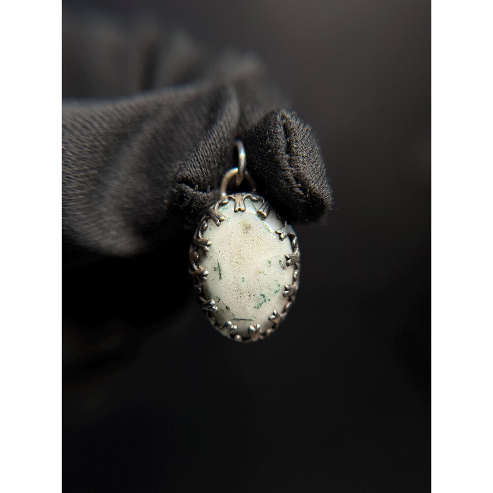 Vintage Sterling Oval Silver Moss Agate Pendant
